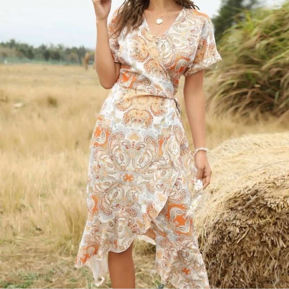 Shein Paisley Print Wrap Dress size small
